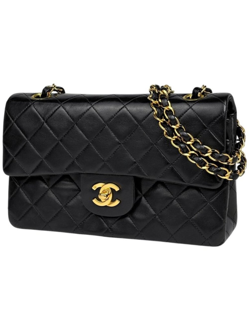 Chanel Quilted Double Flap Chain Shoulder Bag CC Logo Leather Black